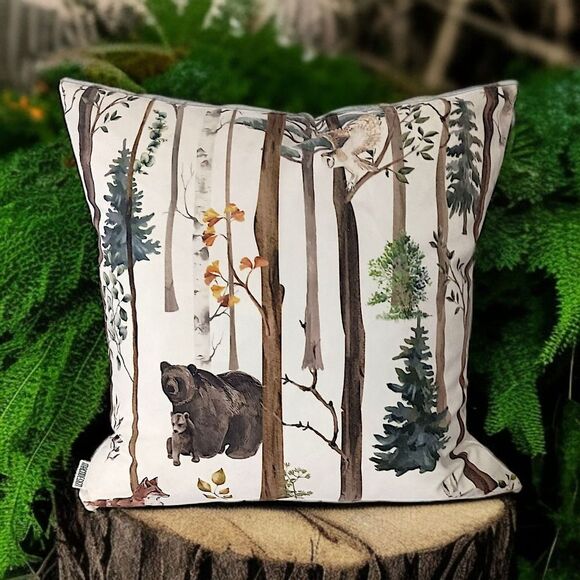 MACODESIGN Woodland Animals Pillow Cover Sham Accent Velvet Cabin Forest Fairy - Picture 13 of 16